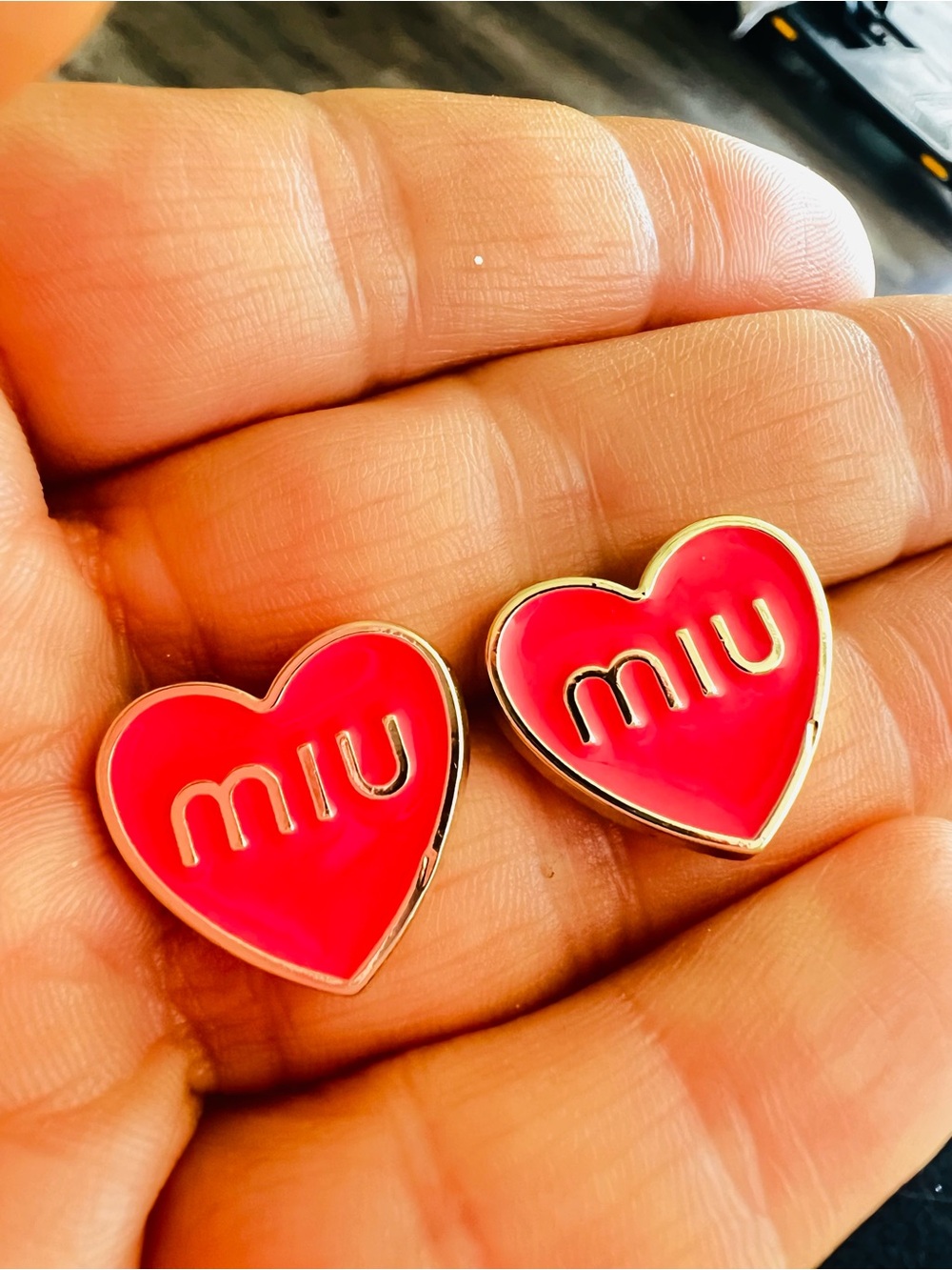 Fashion Heart Enamel Stud Earrings in Pink with Gold Trim